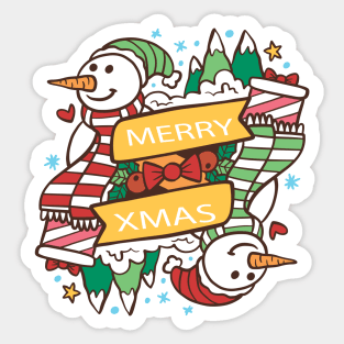 Merry Xmas Snowman Hand Drawn Sticker